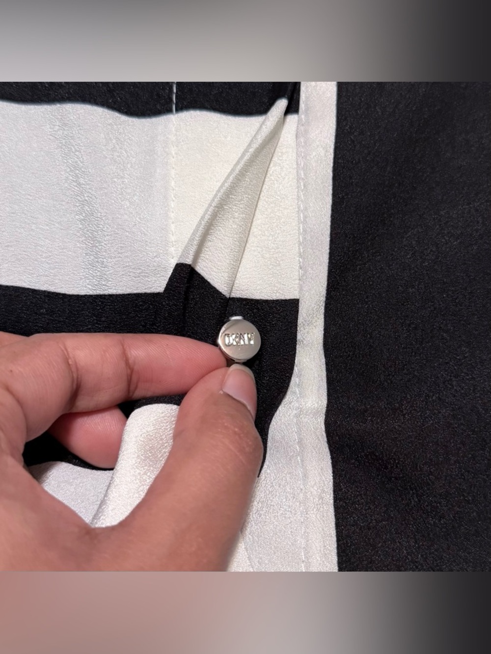 DKNY Black and White Striped Button-Down Shirt - Picture 3 of 4